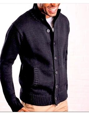 Woolovers Button Everyday Wool Cardigan Sweater Size Large in Navy Blue